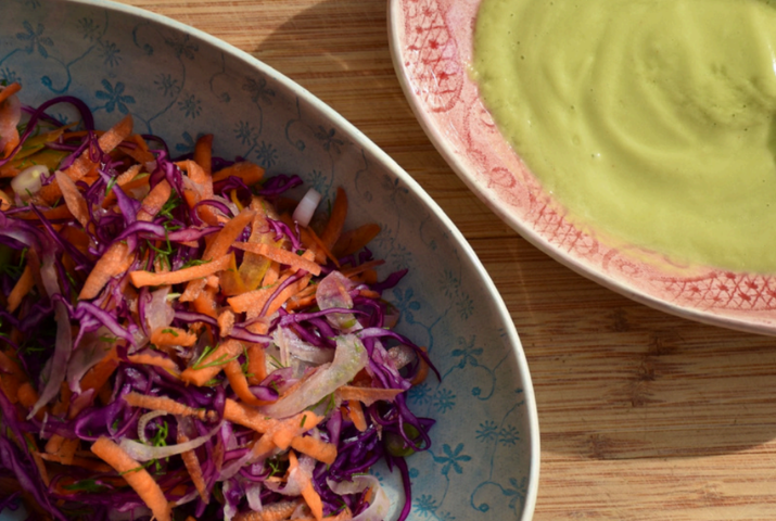 RAINBOW RAW SLAW WITH CREAMY AVOCADO DRESSING