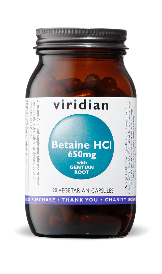 Viridian Betaine HCl with Gentian Root 650mg (90 capsules)